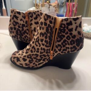 Leopard Print Wedge Ankle Boots